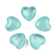 Transparent Spray Painted Glass Beads, Heart, Turquoise, 12x12x5.5mm, hole: 0.9~1mm(GLAA-N035-030-C02)