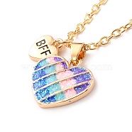 BFF/Best Friends Forever Alloy Pendant Necklaces, Enamel Glitter Powder Heart Necklace, Golden, Colorful, 18.18 inch(46.2cm), 1.7mm(NJEW-K124-01B-G)