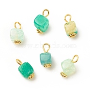 Natural Agate Cube Charms with Golden Tone Iron Loops, Dyed & Heated, Light Sea Green, 14mm, Hole: 3.5mm(PALLOY-JF01586-20B)