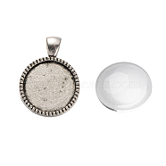 Pendant Making Sets, with Alloy Pendant Cabochon Settings and Glass Cabochons, Flat Round, Antique Silver, Tray: 20mm, 32x24x3mm, Hole: 5x7mm, 19.5~20x5.5mm(DIY-X0288-91AS)
