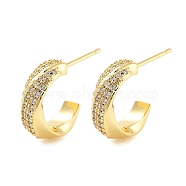 Rack Plating C-Shaped Brass Stud Earrings, with Clear Cubic Zirconia, Cadmium Free & Lead Free, Long-Lasting Plated, Real 18K Gold Plated, 14.5x5mm(EJEW-N055-40G-RS)