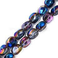 Electroplate Glass Beads Strands, Half Plated, AB Color, Oval, Medium Blue, 12x10.5x10mm, Hole: 1.2mm, about 50Pcs/strand, 23.62 inch(60cm)(EGLA-N008-016-A01)