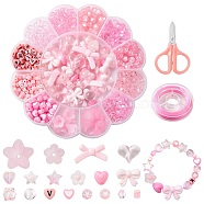 DIY Bracelet Making Kit, Including Acrylic Beads, Scissors, Bicone & Heart & Star & Flower & Bowknot, Pink, 504Pcs/box(DIY-YW0007-53)