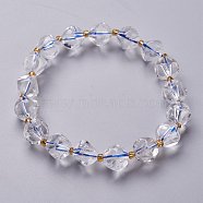 Faceted Natural Quartz Crystal Stretch Beaded Bracelets, with Glass Beads, Six Sided Celestial Dice, Inner Diameter: 1-7/8~2 inch(4.8~5.2cm)(BJEW-H543-B10)