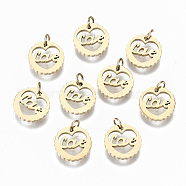 304 Stainless Steel Pendants, Laser Cut, with Jump Rings, Heart with Word Love, for Valentine's Day, Real 14K Gold Plated, 9x1mm, Jump Ring: 3.5x0.5mm, 2.5mm inner diameter(STAS-S116-044G)