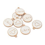 (Defective Closeout Sale: Yellowing) Alloy Enamel Pendants, Flat Round with Constellation, Libra, 21x17.5x2mm, Hole: 2mm(ENAM-XCP0001-38B)