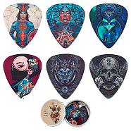 Artistic Plastic Guitar Pick, Guitar Accessories, Triangle with Women, Men, Alien, Skull & Wolf Pattern, Mixed Color, 29x25x1mm, 6pcs/box(AJEW-WH0277-83)