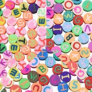 150Pcs 3 Styles Handmade Polymer Clay Colours Beads, Flat Round with Letter, Mixed Color, 50pcs/style(CLAY-SZ0001-31)
