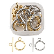 10 Sets 2 Styles 304 Stainless Steel Toggle Clasps, Ring, Golden & Stainless Steel Color, Ring: 20.5~21x15.5~16x2mm, Hole: 3mm, Bar: 23x7x2mm,  5 sets/style(STAS-YW0001-64)