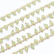 Natural Peridot Handmade Beaded Chains, Soldered, Lead Free & Cadmium Free, with Brass Findings, Real 18K Gold Plated, Long-Lasting Plated, Faceted Round, 6~7x2~3mm(CHC-P003-11L)