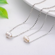 Natural Freshwater Pearl Pendant Necklaces, with Brass Cable Chain, Platinum, 17.9 inch(NJEW-JN01295)