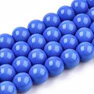 Opaque Solid Color Glass Beads Strands, Round, Royal Blue, 9.5~10mm, Hole: 1.5mm, about 40~42pcs/strand, 14.76~15.12 inch(37.5~38.4cm)(X-GLAA-T032-P10mm-11)