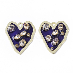 Epoxy Resin Pendants, with Crystal Rhinestone and Light Gold Plated Alloy Open Back Bezel, Heart, Blue, 40x34.5x6.5mm, Hole: 3x3mm(RESI-S380-07A)