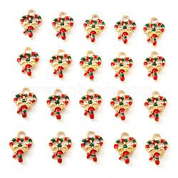 20Pcs Light Gold Alloy Enamel Pendants, for Christmas, Heart with Bowknot, Red, 18x13x3mm, Hole: 2.5mm(ENAM-YW0001-41)