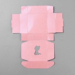 Foldable Kraft Paper Gift Boxes, Hollow Cat Pattern Handmade Soap Boxes, Square, Pink, 8x8x3.2cm(CON-WH0069-75A)