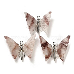 Natural Ferruginous Quartz Mineral Ornaments, with Butterfly Alloy Holder, for Home Desktop Feng Shui Ornament, 75~82.5x89~104.5x15~16.5mm(G-D089-02P-02)