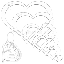 Transparent Acrylic Sewing Template, with Iron Loose Leaf Book Binder Hinged Rings, Heart, 25~150x20~135x3.5mm, Hole: 3.5mm(AJEW-NB0007-10C)