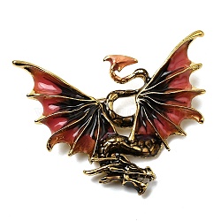 Dragon Enamel Pins, Alloy Brooches for Backpack Clothes, Antique Golden, Red, 50x63.5mm(JEWB-L026-02AG-03)
