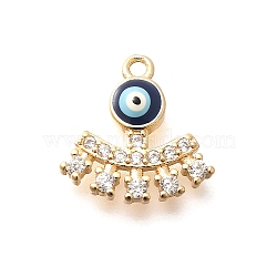 Brass Micro Pave Cubic Zirconia with Enamel Charms, Real 18K Gold Plated, Eye, Clear, 13x12x3mm, Hole: 1.2mm(KK-G519-12G-02)