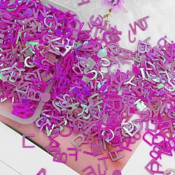 PVC Plastic Sequins, Nail Art Glitter, DIY Sparkly Paillette Tips Nail, Mixed Letter, Purple, 6x6~7x0.2mm, 400pcs/bag(MRMJ-WH0068-72A)