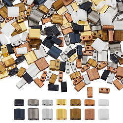 420Pcs 14 Styles 2-Hole Opaque Glass Seed Beads, Rectangle, Mixed Color, 4.5~5.5x2~5.5x2~2.5mm, Hole: 0.5~0.8mm(SEED-HS0001-12)