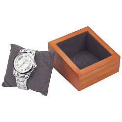 Rectangle Wooden Watch Display Stands, Wristwatch Bracelet Case with Pillow, Gray, 9.65x9.1x4.7cm(ODIS-WH0017-110A)