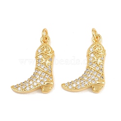 Brass Micro Pave Clear Cubic Zirconia Pendants, Cowboy Boot with Star Charms, Real 16K Gold Plated, 22x16x4mm, Hole: 3mm(CU-CBAFB88-07A-G)
