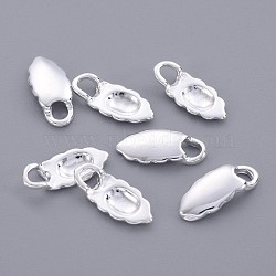 Brass Glue-on Flat Pad Bails, for DIY Jewelry Making Crafts, Leaf Shape, Silver Color Plated, Nickel Free, about 6mm wide, 14mm long, 1mm thick, hole: 2.5mm(X-EC112-NFS)