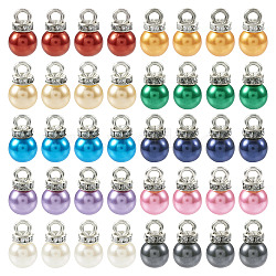 100Pcs 10 Colors ABS Plastic Imitation Pearl Charms, with Resin Rhinestone, Round Charm, Platinum, 13x8mm, Hole: 3mm, 10pcs/color(KY-TA0001-25B)