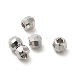 Brass Spacer Beads, Faceted, Barrel, Real Platinum Plated, 4x3.3mm, Hole: 1.5mm(KK-P249-02C-P)
