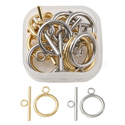 10 Sets 2 Styles 304 Stainless Steel Toggle Clasps, Ring, Golden & Stainless Steel Color, Ring: 20.5~21x15.5~16x2mm, Hole: 3mm, Bar: 23x7x2mm,  5 sets/style(STAS-YW0001-64)
