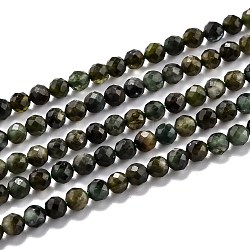Natural Green Tourmaline Beads Strands, Faceted, Round, 4mm, Hole: 0.6mm, about 96pcs/strand, 15.35 inch(39cm)(G-H266-06C)