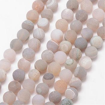 Natural Druzy Geode Agate Bead Strands, Frosted, Round, Dyed & Heated, Grade A, Tan, 10mm, Hole: 1mm, about 37pcs/strand, 15 inch