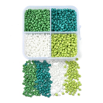 72G 4 Styles Glass Seed Beads, Small Craft Beads for DIY Jewelry Making, Round, Green, 3mm, Hole: 1mm, about 400pcs/18g, 18g/style