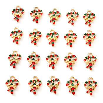 20Pcs Light Gold Alloy Enamel Pendants, for Christmas, Heart with Bowknot, Red, 18x13x3mm, Hole: 2.5mm
