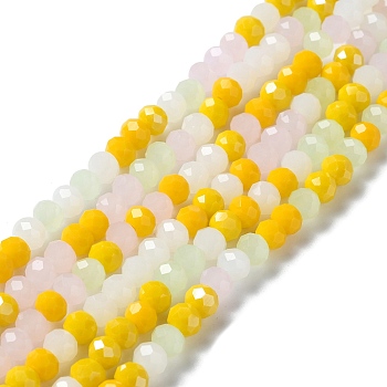 Glass Beads Strands, Faceted, Rondelle, Green Yellow, 6x5mm, Hole: 1mm, about 85~88pcs/strand, 16.1~16.5 inch(41~42cm)