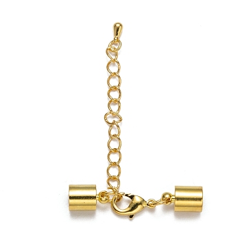 Brass Chain Extender, with Curb Chains, Lobster Claw Clasps and Cord Ends, Nickel Free, Golden, 38mm, Cord End: 11x7mm, Hole: 6mm, Chain Extender: 50mm
