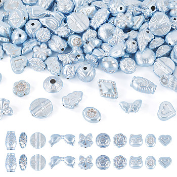 100G Pearlized Opaque Acrylic Beads, Mixed Shapes, Light Steel Blue, 9~18x8.5~29x3~14mm, Hole: 1.6~4mm