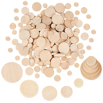 Elite 200Pcs 5 Style Flat Round Wooden Cabochons, Sandy Brown, 15~35x5mm