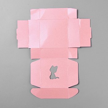 Foldable Kraft Paper Gift Boxes, Hollow Cat Pattern Handmade Soap Boxes, Square, Pink, 8x8x3.2cm