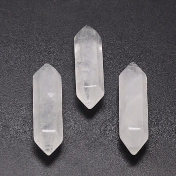 Natural Quartz Crystal Double Terminated Point Beads, Healing Stones, Reiki Energy Balancing Meditation Therapy Wand, for Wire Wrapped Pendants Making, No Hole/Undrilled, 34~36x9x9mm