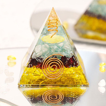 Orgonite Pyramid Resin Energy Generators, Reiki Gemstone Chips Inside for Home Office Desk Decoration, Colorful, 50mm