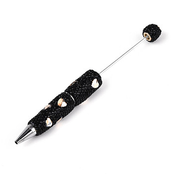 Heart Resin & Polymer Clay Pave Rhinestone Ball-Point Pen, Iron Beadable Pen, for DIY Personalized Pen with Jewelry Beads, Bisque, 150~152x15~17mm