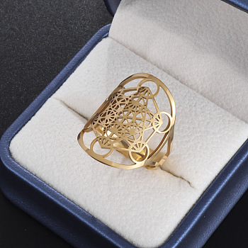 Irish Kate Knot 304 Stainless Steel Hollow Cuff Rings, for Women, Geometry, Golden, Inner Diameter: 16~19mm