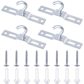 Iron Pad Eye Plate Ceiling Hooks, with Screw and Plastic Finding, Platinum, 35.5x93x17.5mm, Hole: 17mm and 5.8mm