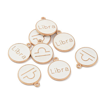 (Defective Closeout Sale: Yellowing) Alloy Enamel Pendants, Flat Round with Constellation, Libra, 21x17.5x2mm, Hole: 2mm