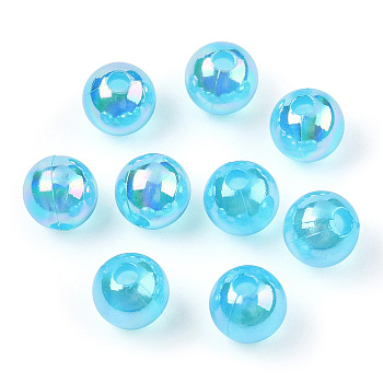 Transparent Acrylic Beads, AB Colors Plated, Round, Deep Sky Blue, 6mm, Hole: 1.8mm, about 4800pcs/500g