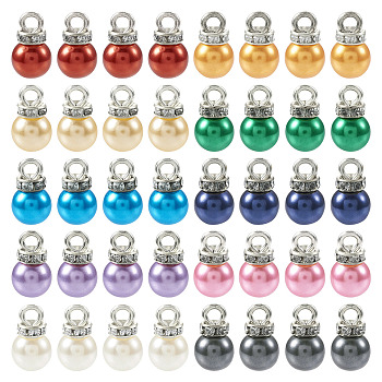 100Pcs 10 Colors ABS Plastic Imitation Pearl Charms, with Resin Rhinestone, Round Charm, Platinum, 13x8mm, Hole: 3mm, 10pcs/color
