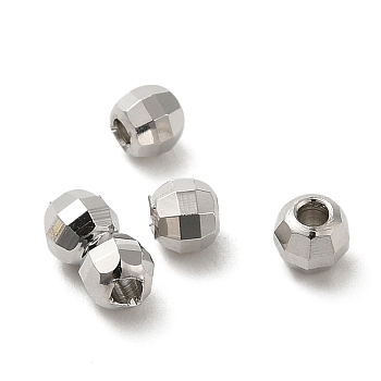 Brass Spacer Beads, Faceted, Barrel, Real Platinum Plated, 4x3.3mm, Hole: 1.5mm
