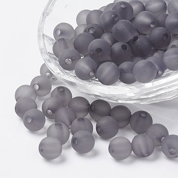 Transparent Acrylic Beads, Round, Frosted, Gray, 4mm, Hole: 1mm, about 1400pcs/50g
